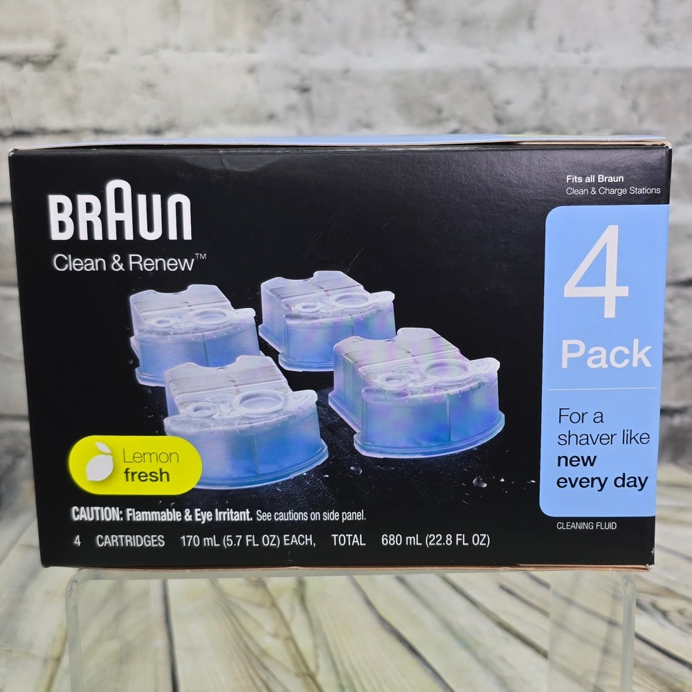 Braun Clean & Renew Shaver Cleaning Cartridges 4 Pack Lemon Fresh Refill Fluid